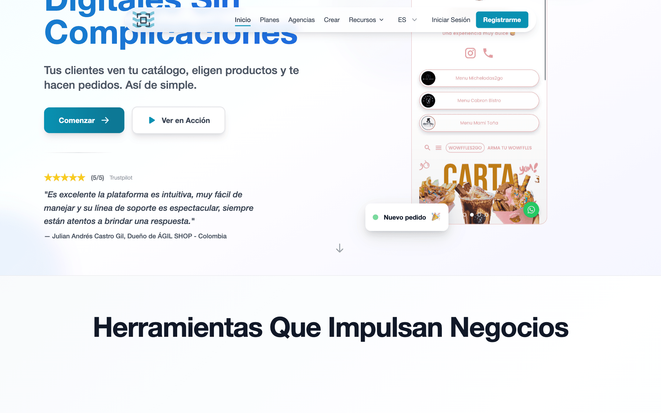 Menús y pedidos desde el celular del cliente